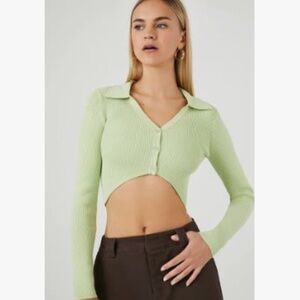 Forever 21 Cropped Cardigan Sweater Pistachio Green Size Small (S) 💚